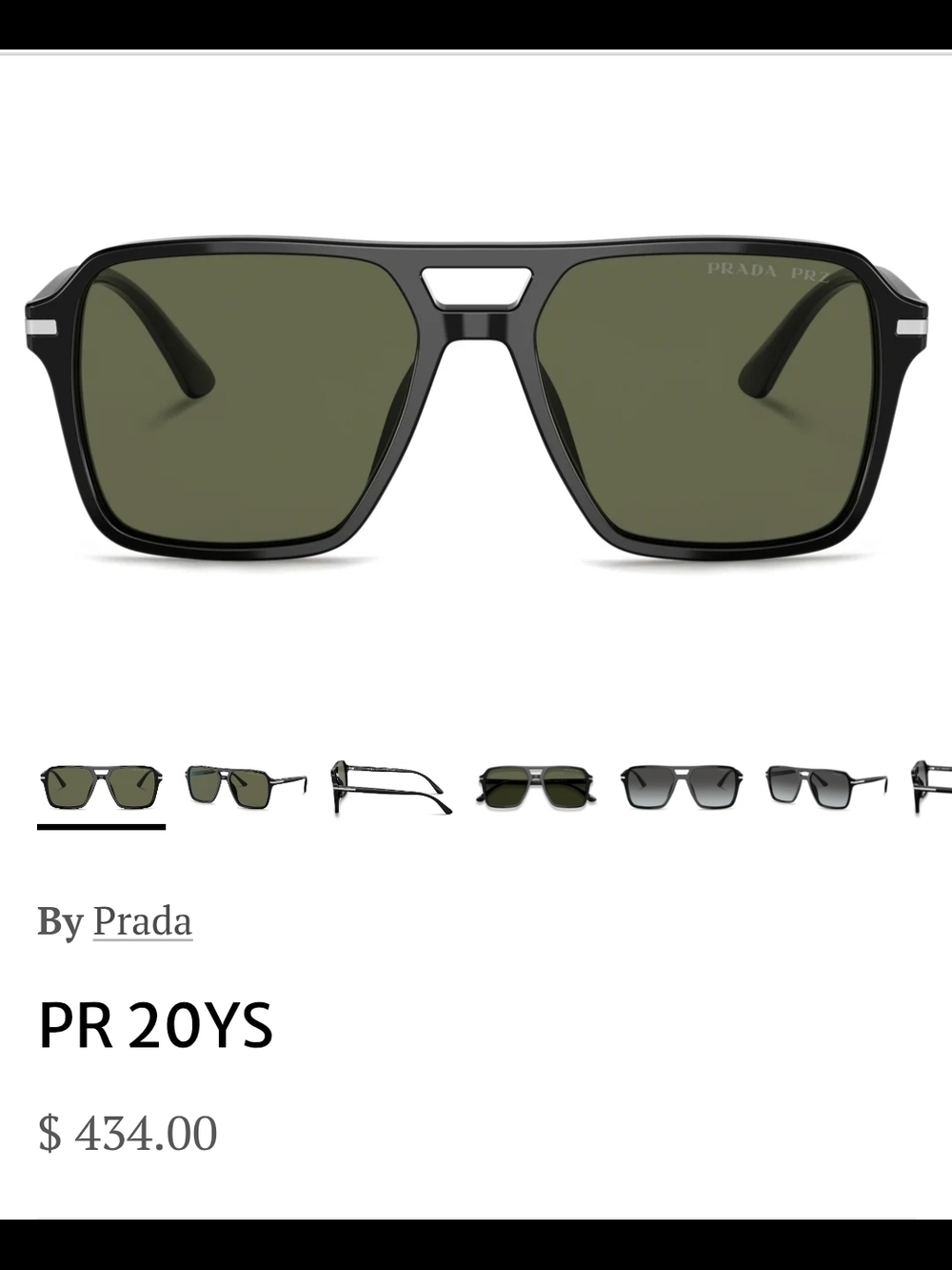 Prada Black Frame Sunglasses with Olive Green Lenses